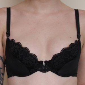 1980s Black Bra with Little Rose